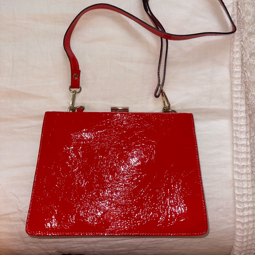 Red leather handbag from Florence Italy
